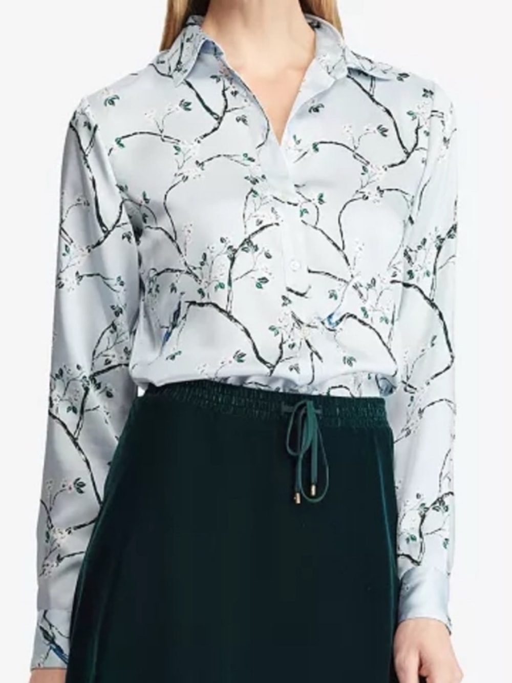 Lauren Ralph Lauren Womens Jamelko Blue Long Sleeve Floral Blouse Top preppy